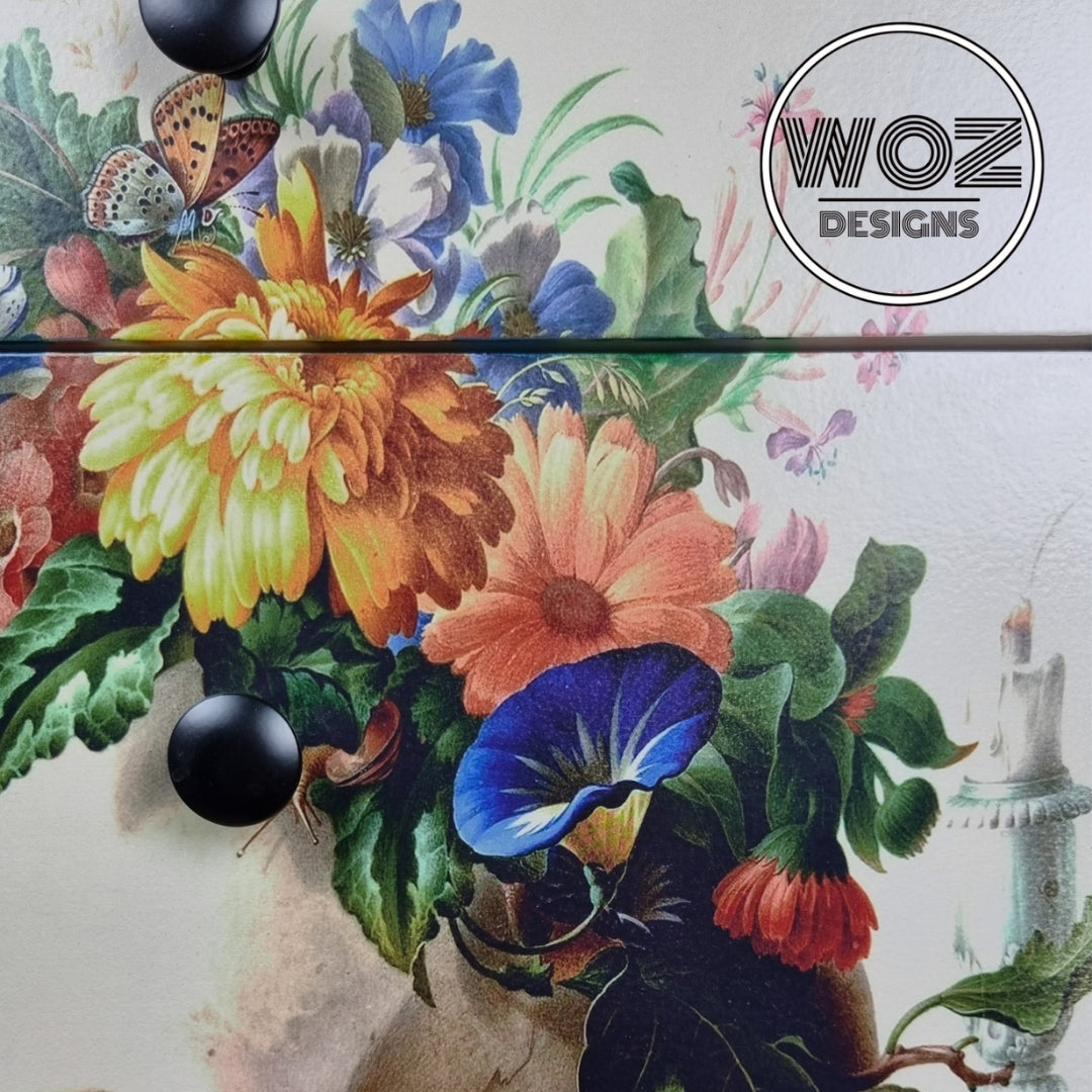 Bedside Drawers with Skull and Flowers Print
