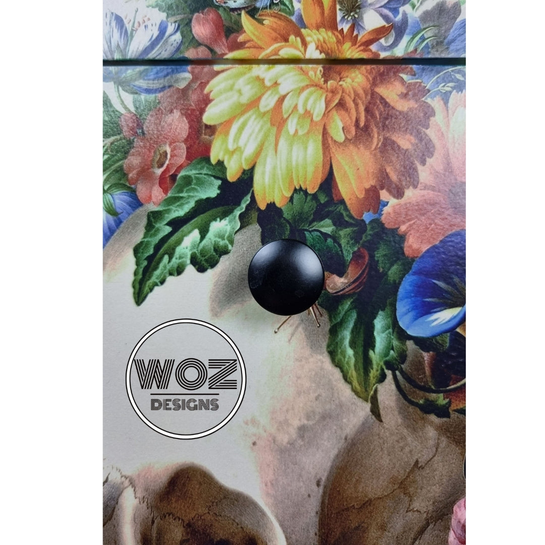 Bedside Drawers with Skull and Flowers Print