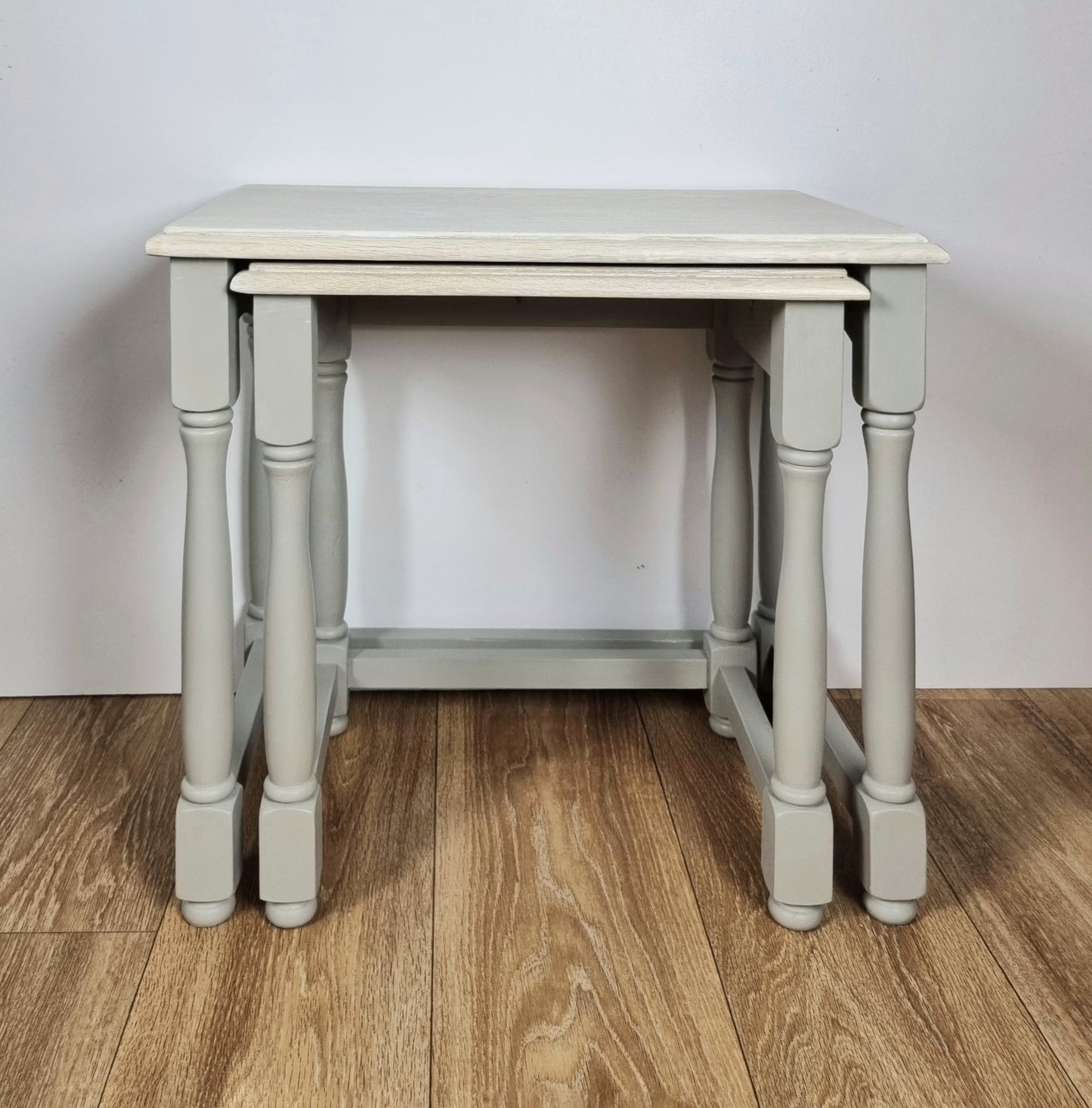 Pale Grey Nest of Two Side Tables with Whitewashed Oak Tops