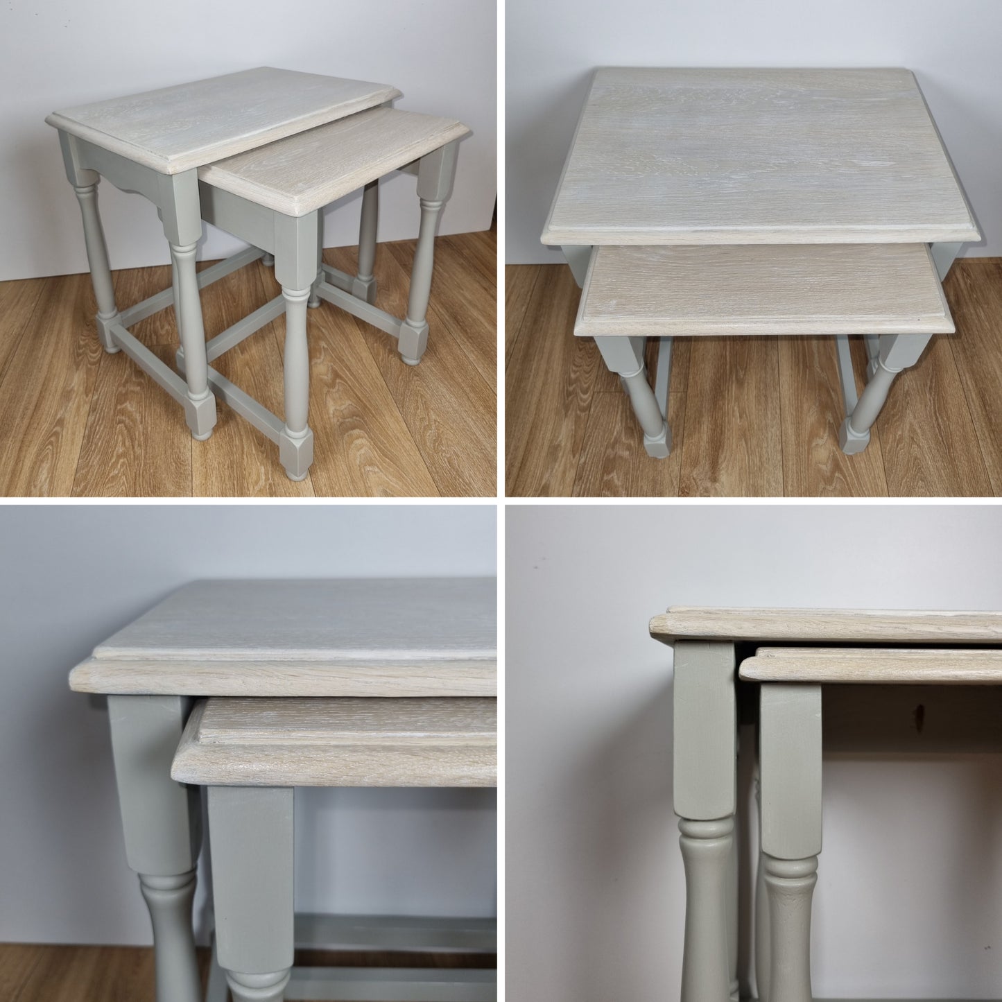 Pale Grey Nest of Two Side Tables with Whitewashed Oak Tops