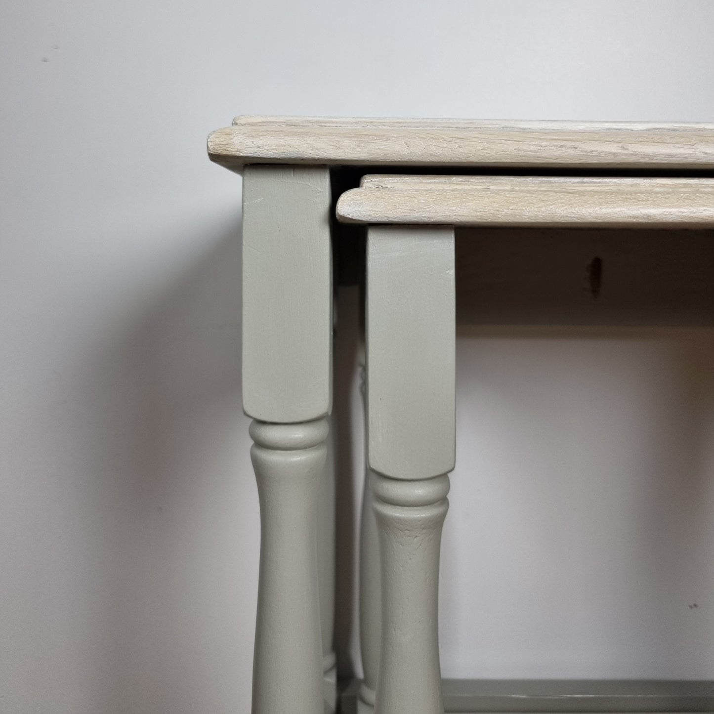Pale Grey Nest of Two Side Tables with Whitewashed Oak Tops
