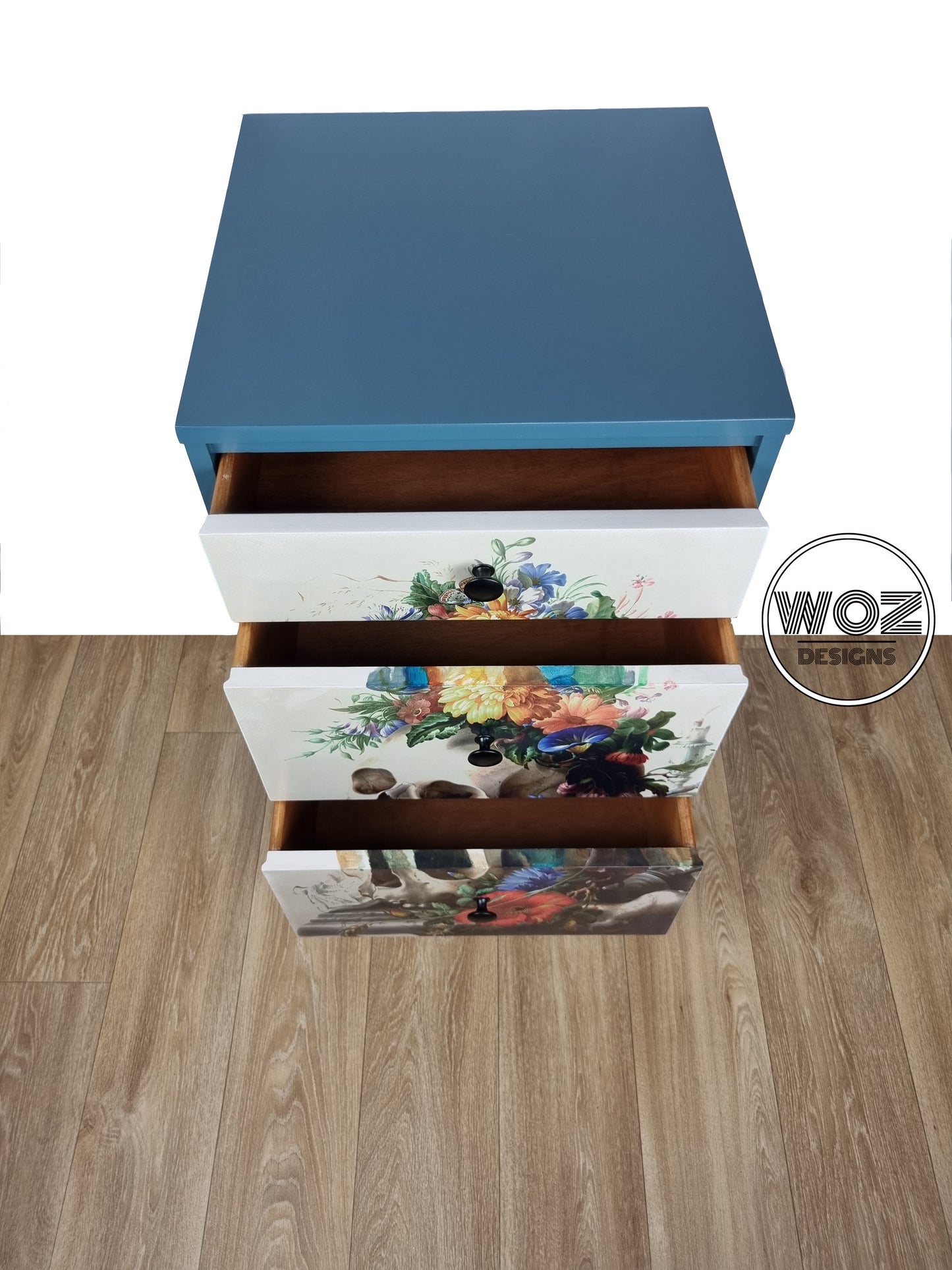 Bedside Drawers with Skull and Flowers Print