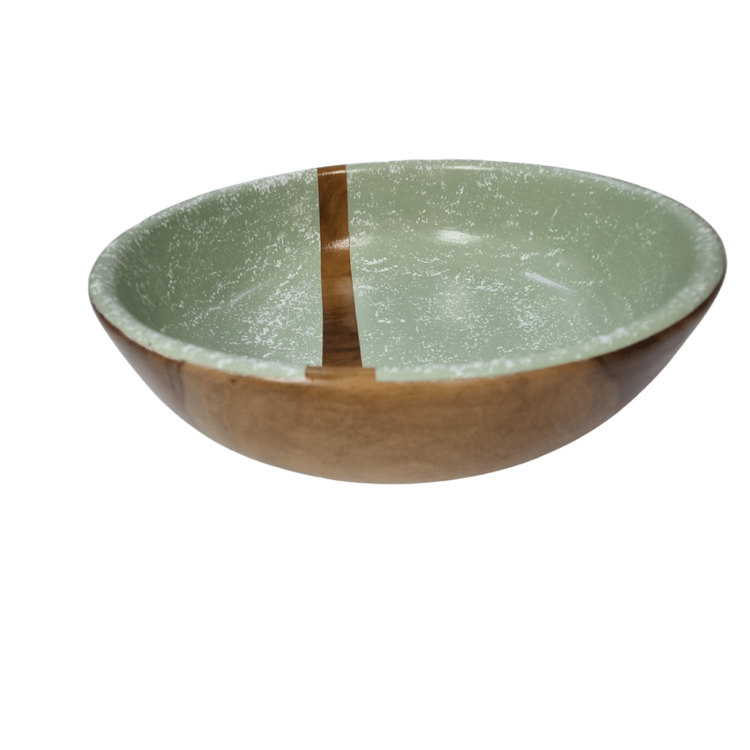 Hand painted wooden decorative bowl light green