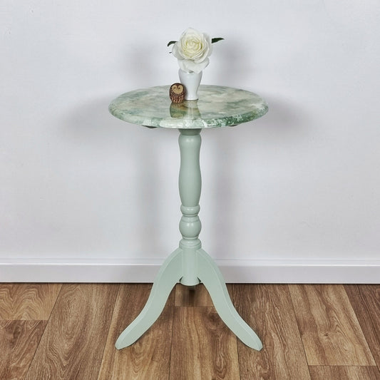 Painted Marble Resin Round Side Table in Pale Green
