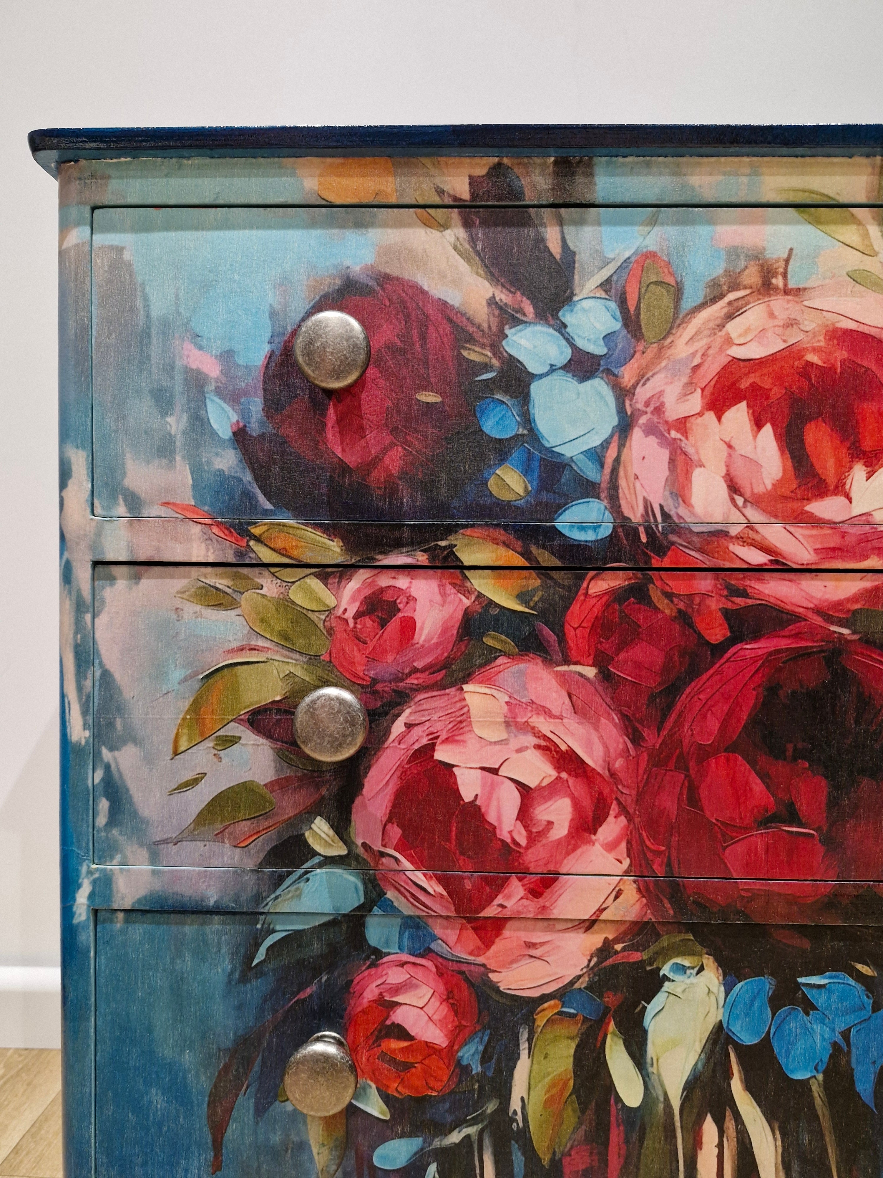 Made to Order Chest of Drawers with beautiful floral design Woz Designs Painted Furniture and Accessories