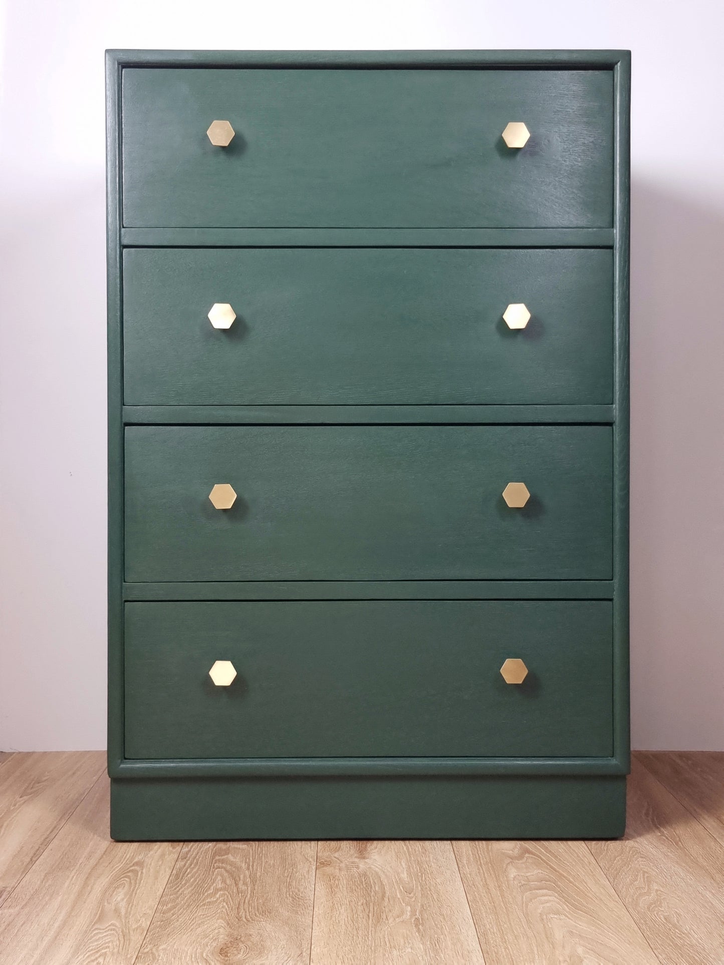 Dark green oak chest of drawers